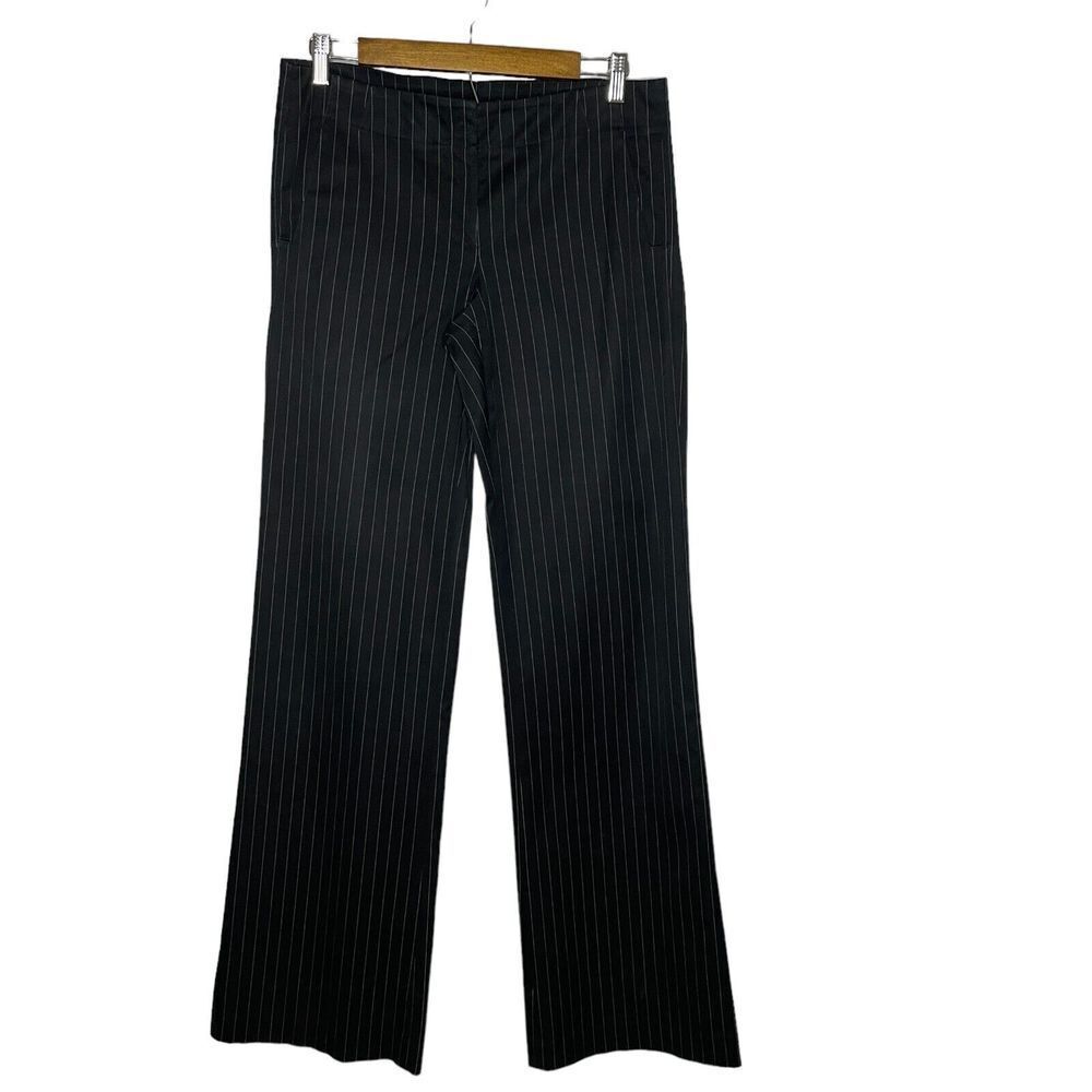 Theory Tamsin Cotton Blend Striped High Rise wide Leg Dress Pants Black Size 6